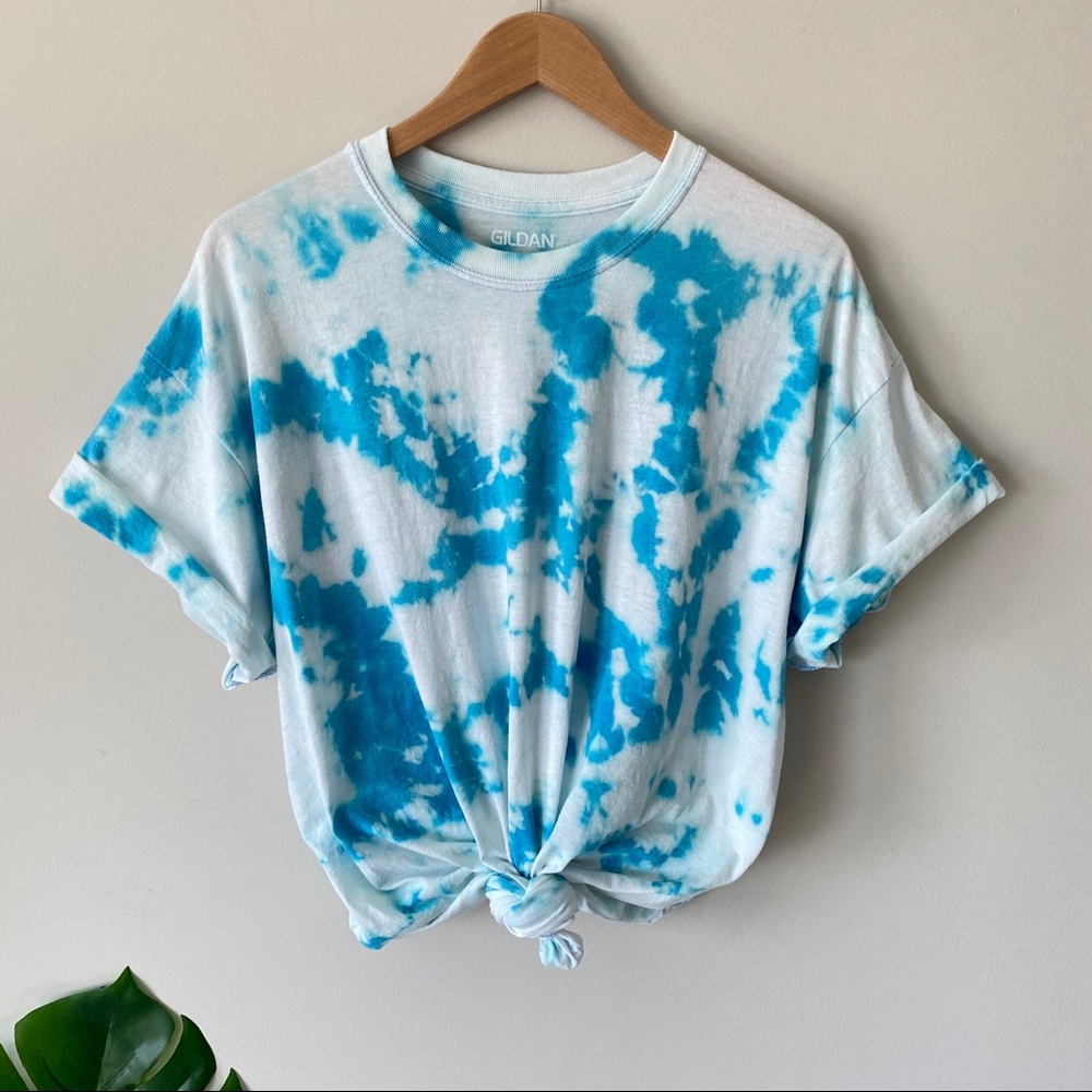 Custom Tie Dye T-Shirt Bleached Dye Blue XL Short Sleeve NWOT